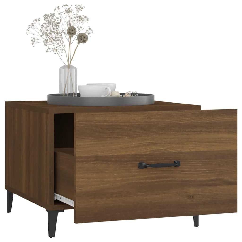 817541 vidaXL Coffee Table with Metal Legs Brown Oak 50x50x40 cm