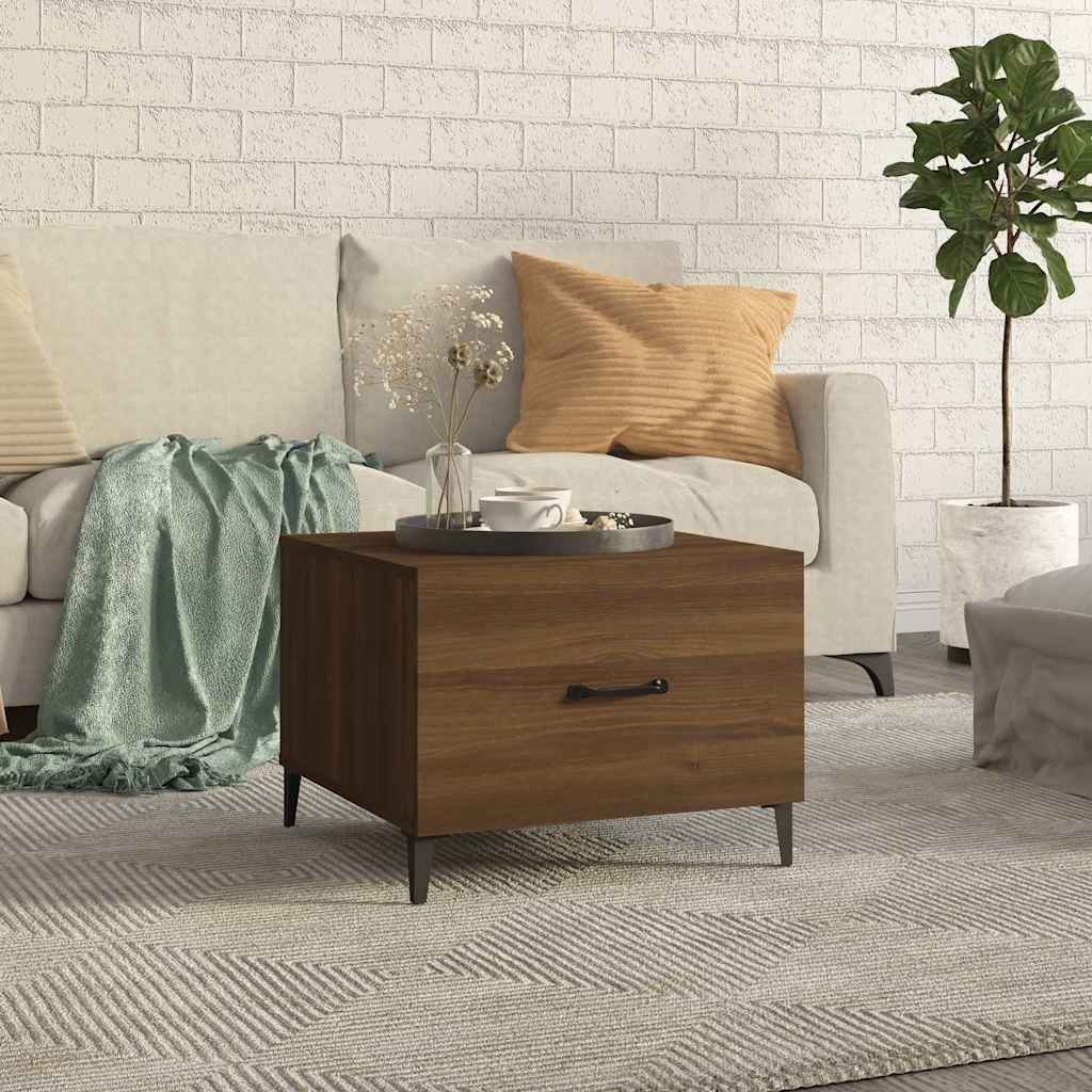 817541 vidaXL Coffee Table with Metal Legs Brown Oak 50x50x40 cm