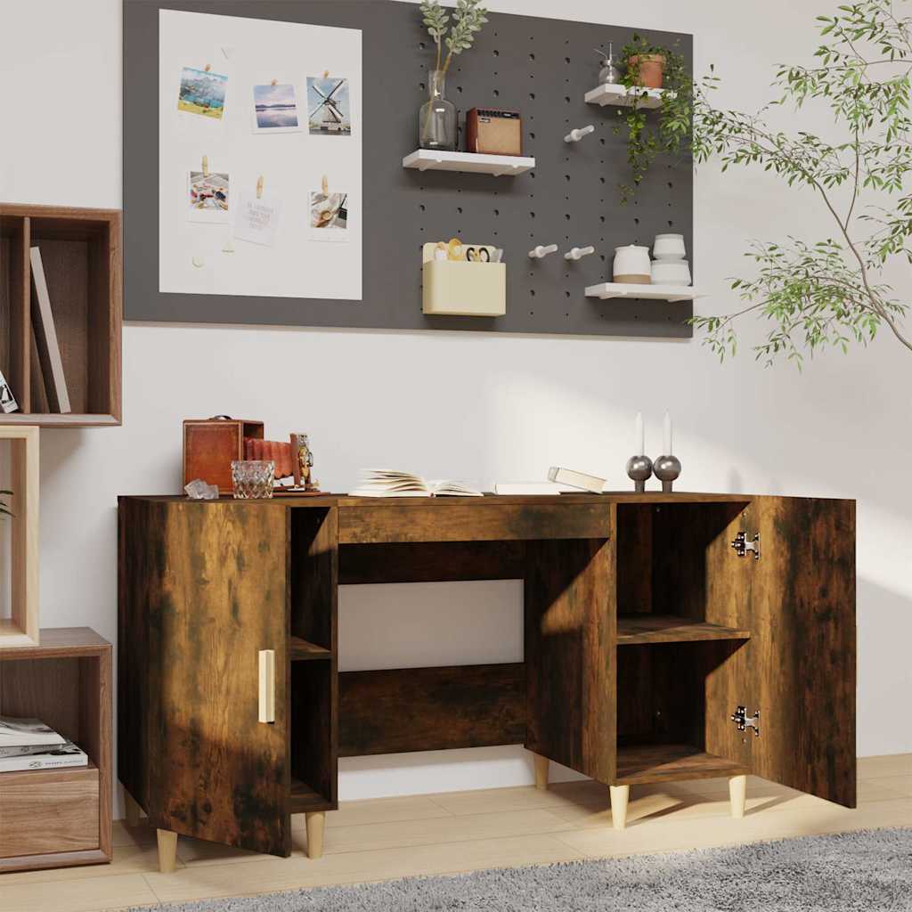 817549 vidaXL Desk Smoked Oak 140x50x75 cm Engineered Wood