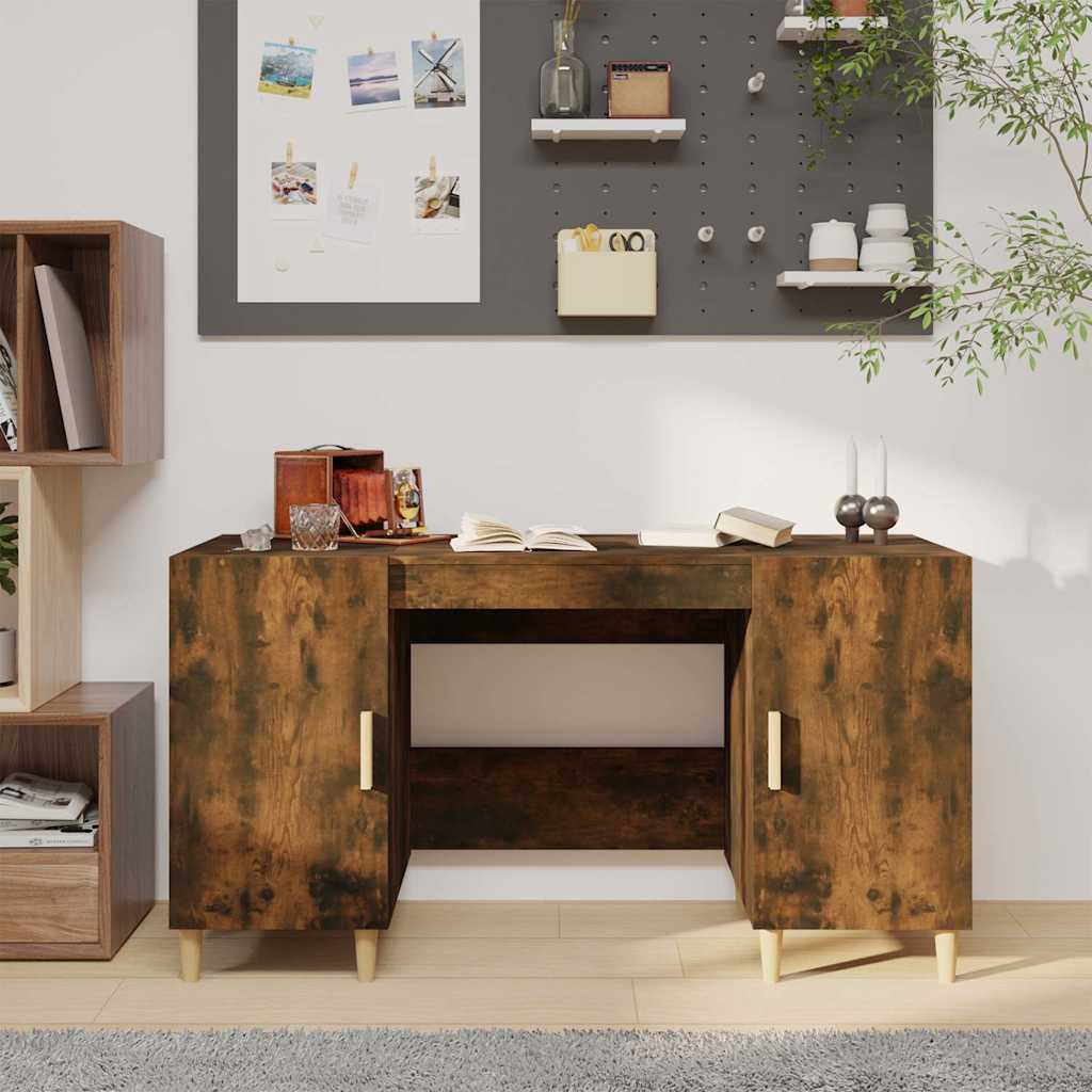 817549 vidaXL Desk Smoked Oak 140x50x75 cm Engineered Wood