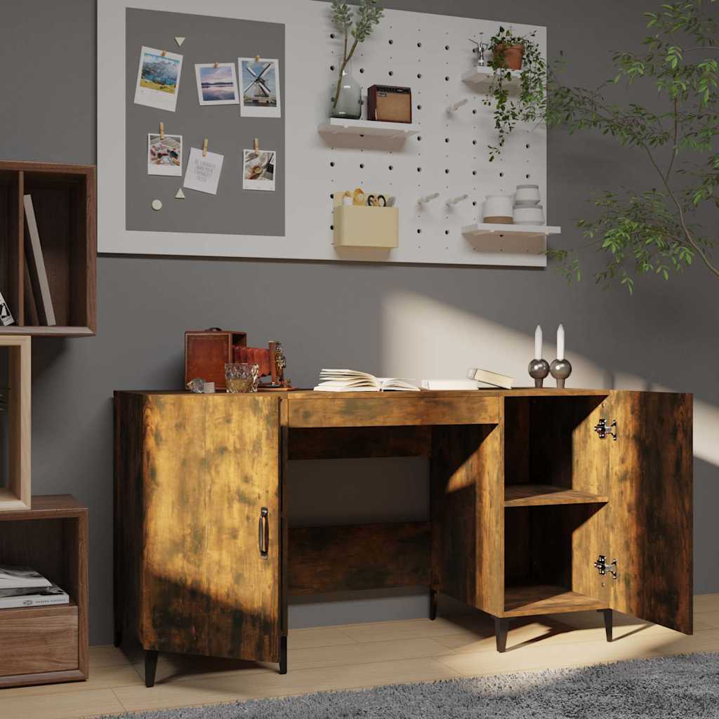817552 vidaXL Desk Smoked Oak 140x50x75 cm Engineered Wood