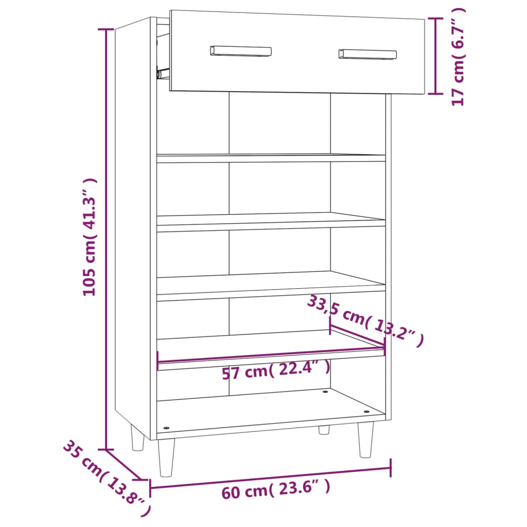 Shoe Cabinet Grey Sonoma 60x35x105 cm Engineered Wood