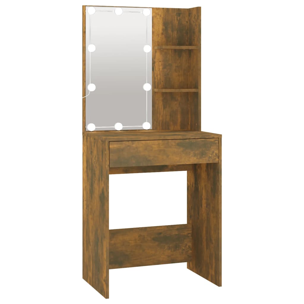 vidaXL Dressing Table with LED Smoked Oak 60x40x140 cm