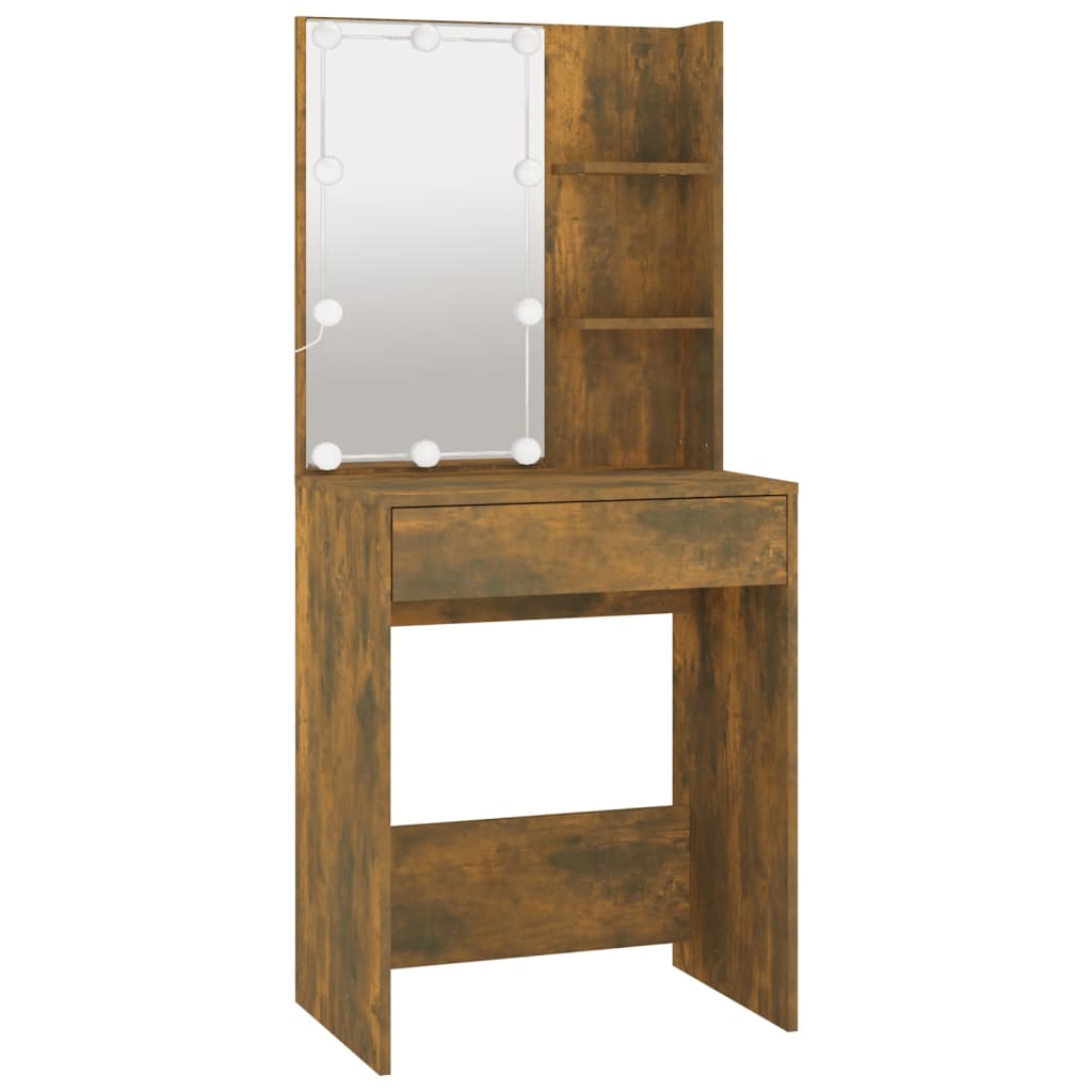 vidaXL Dressing Table with LED Smoked Oak 60x40x140 cm