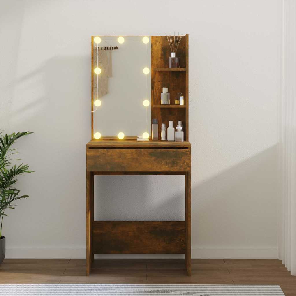 Dressing Table with LED Smoked Oak 60x40x140 cm