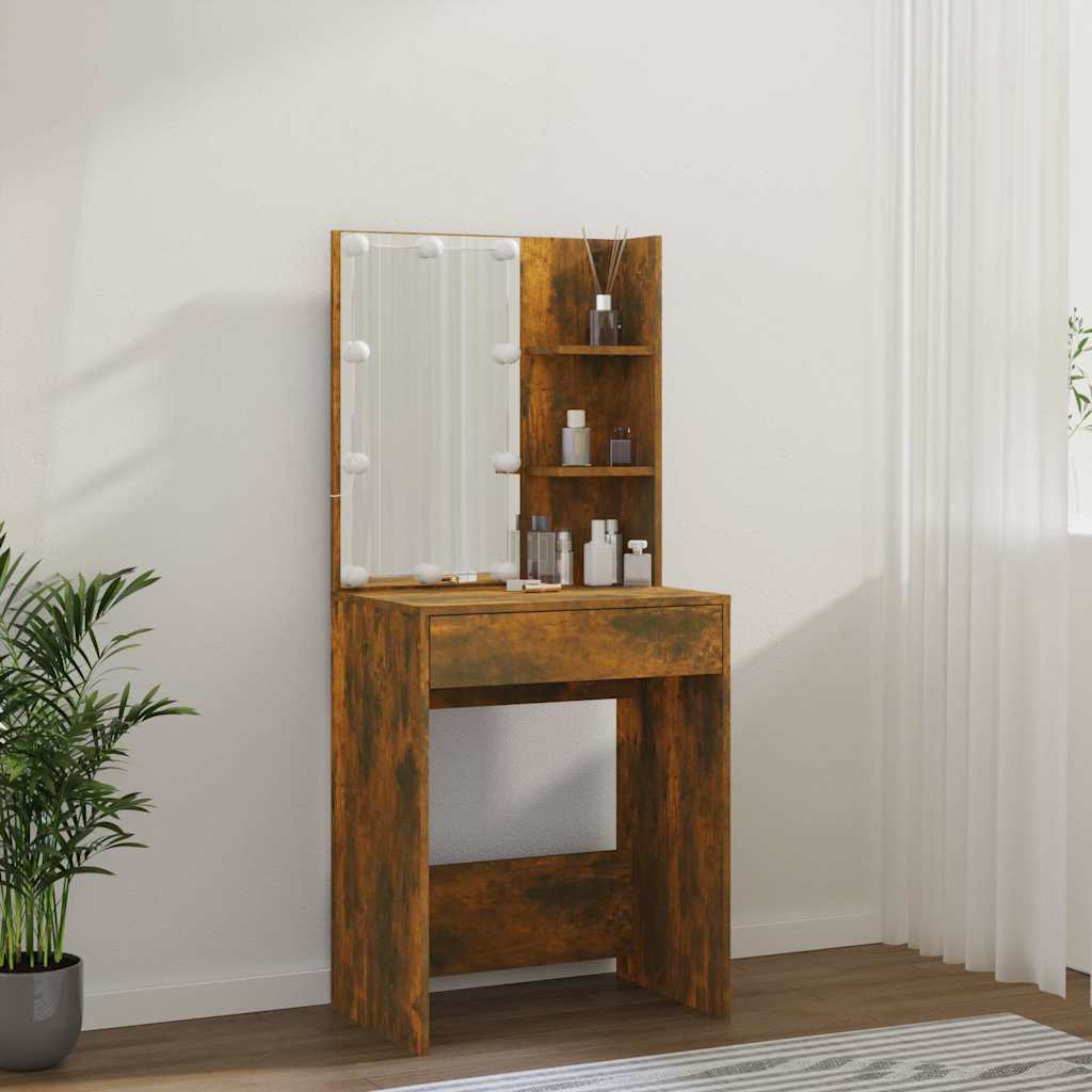 Dressing Table with LED Smoked Oak 60x40x140 cm