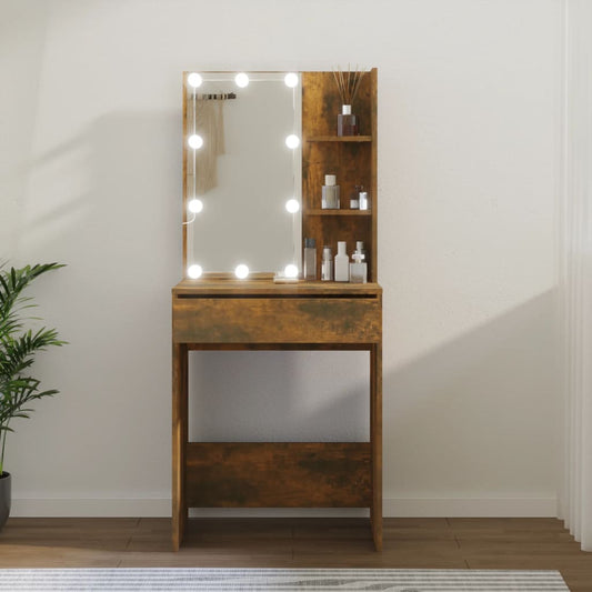 vidaXL Dressing Table with LED Smoked Oak 60x40x140 cm