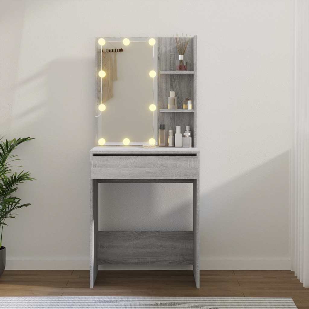 Dressing Table with LED Grey Sonoma 60x40x140 cm