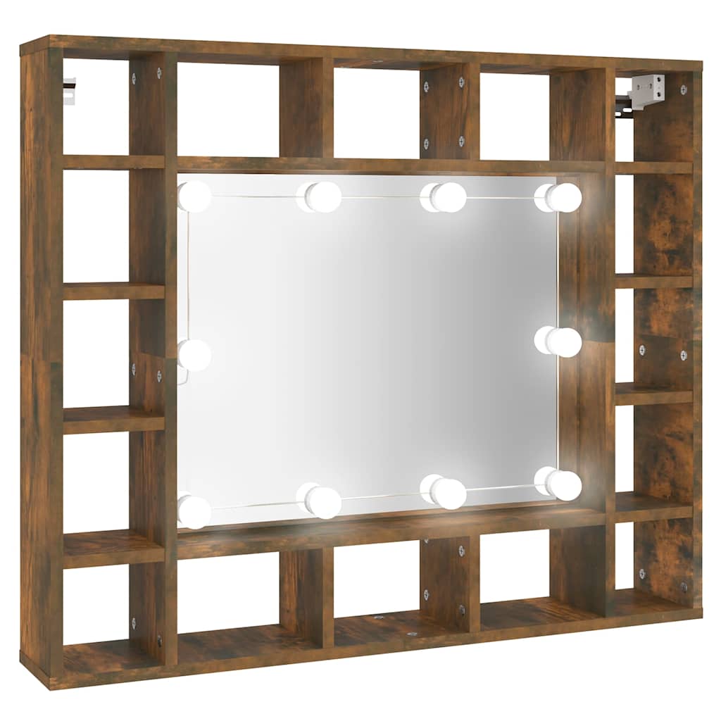 Mirror Cabinet with LED Smoked Oak 91x15x76,5 cm