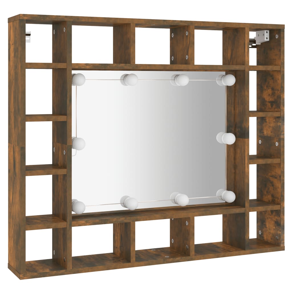 vidaXL Mirror Cabinet with LED Smoked Oak 91x15x76.5 cm