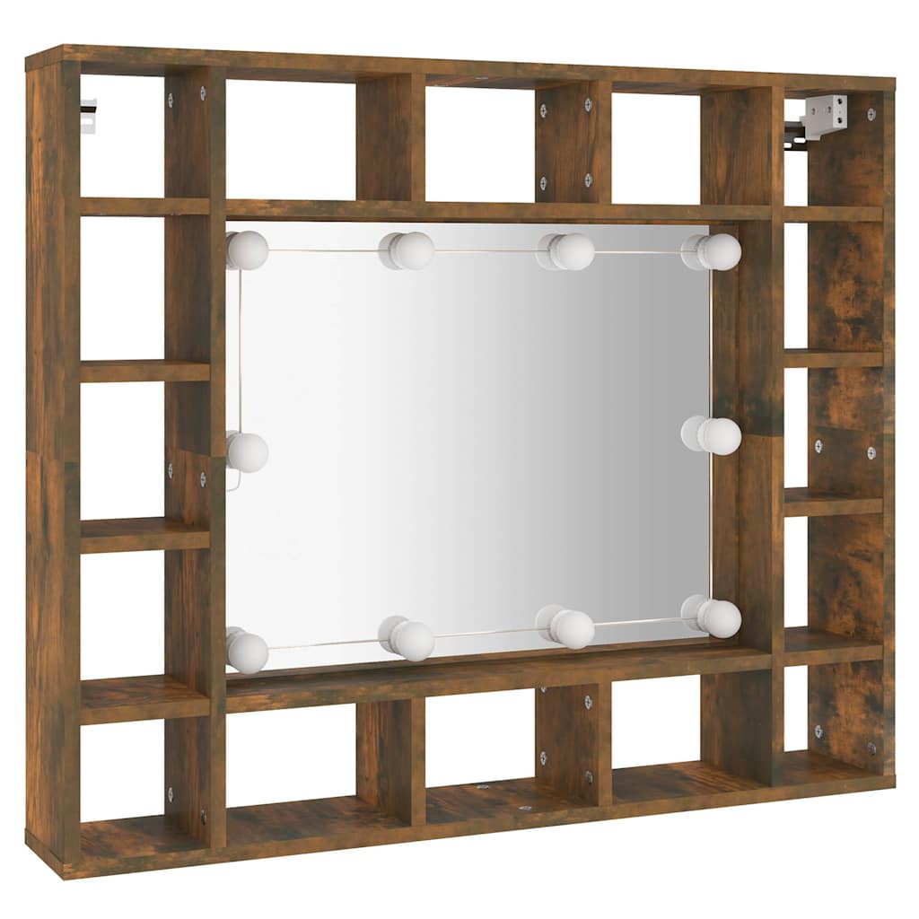 Mirror Cabinet with LED Smoked Oak 91x15x76,5 cm