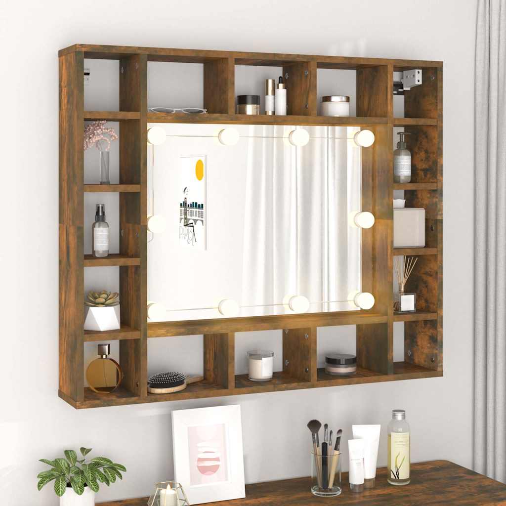 Mirror Cabinet with LED Smoked Oak 91x15x76,5 cm