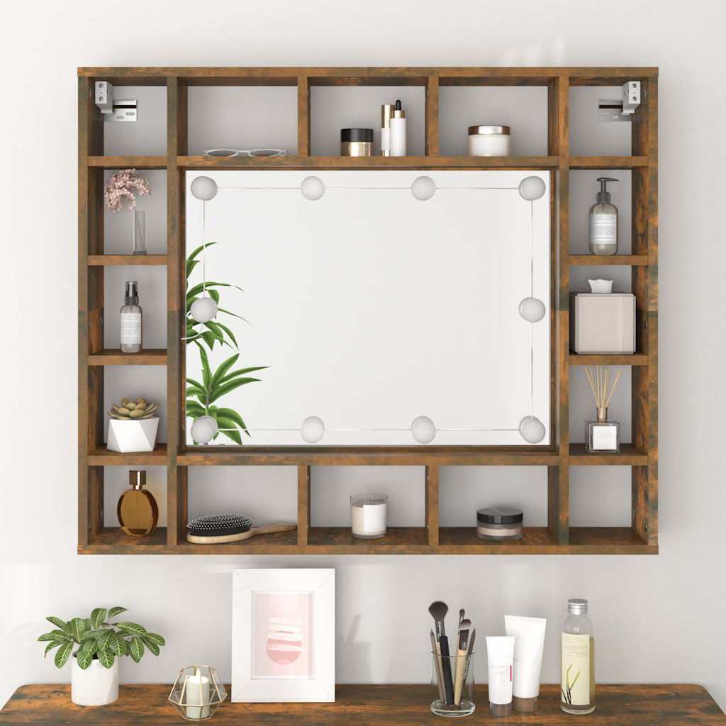 Mirror Cabinet with LED Smoked Oak 91x15x76,5 cm