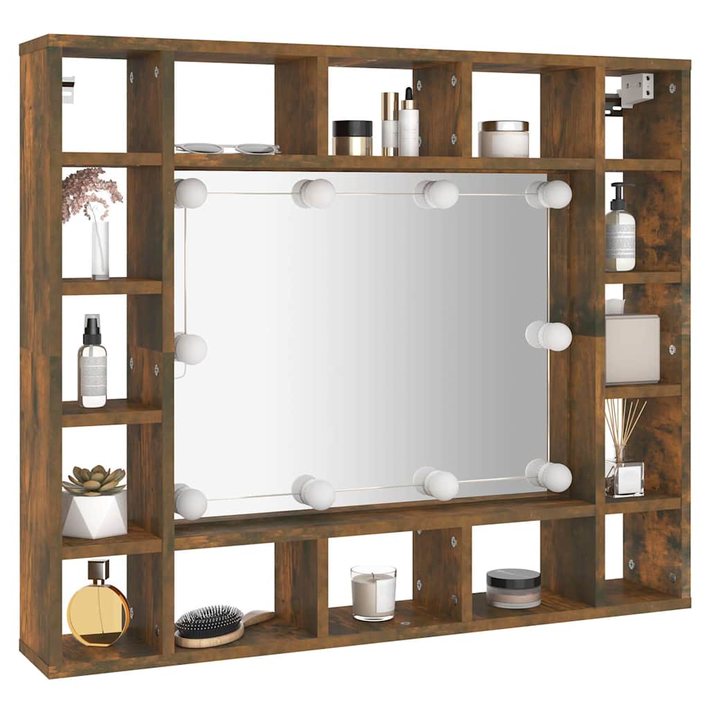 Mirror Cabinet with LED Smoked Oak 91x15x76,5 cm
