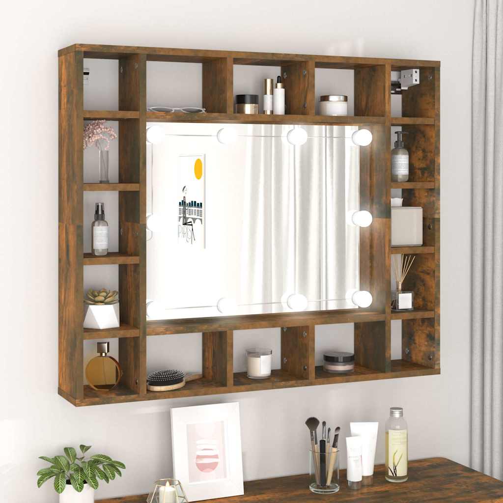Mirror Cabinet with LED Smoked Oak 91x15x76,5 cm