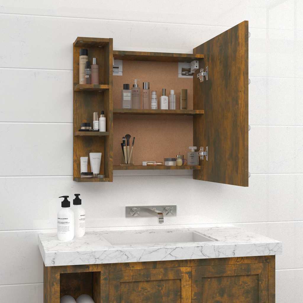 Mirror Cabinet with LED Smoked Oak 70x16,5x60 cm