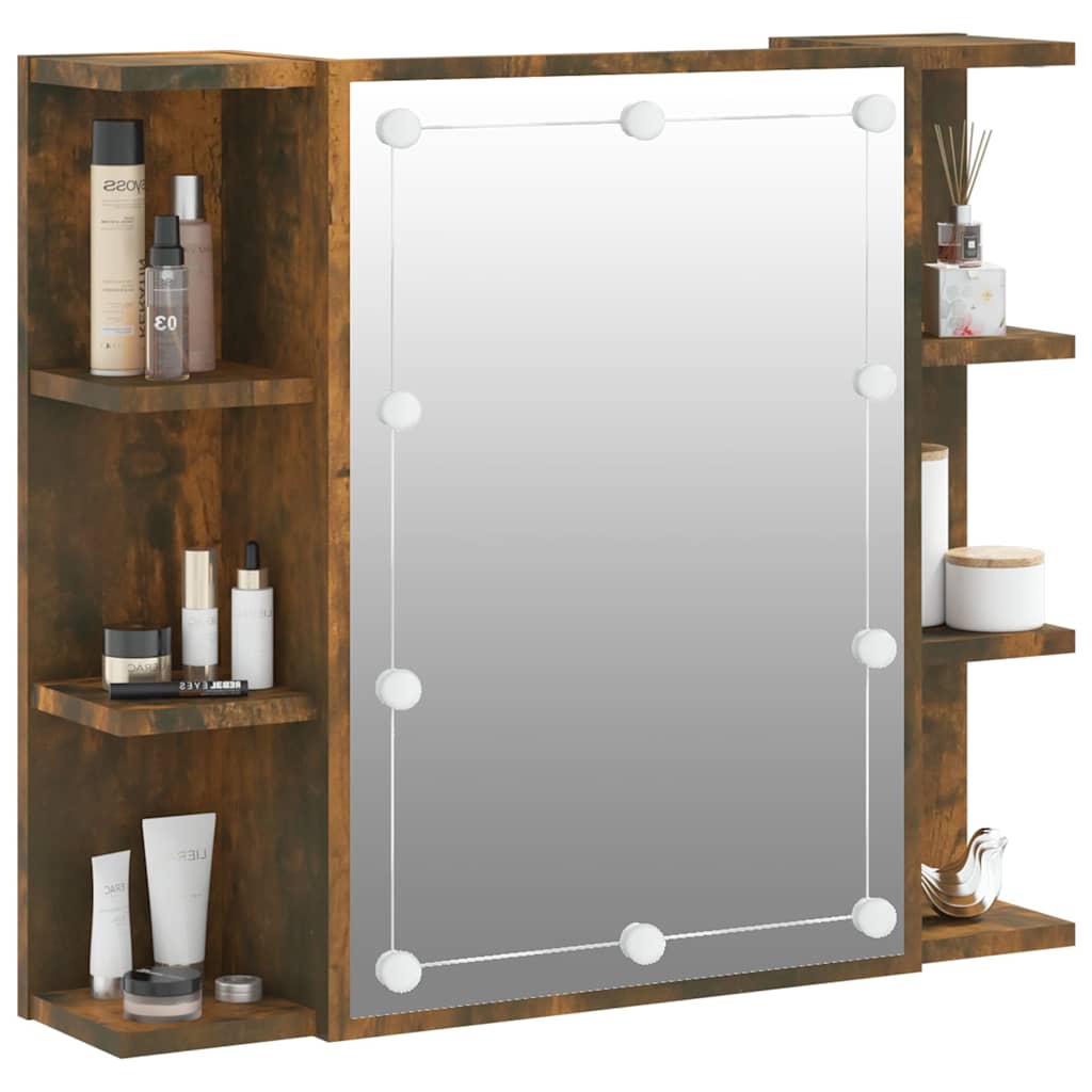 Mirror Cabinet with LED Smoked Oak 70x16,5x60 cm