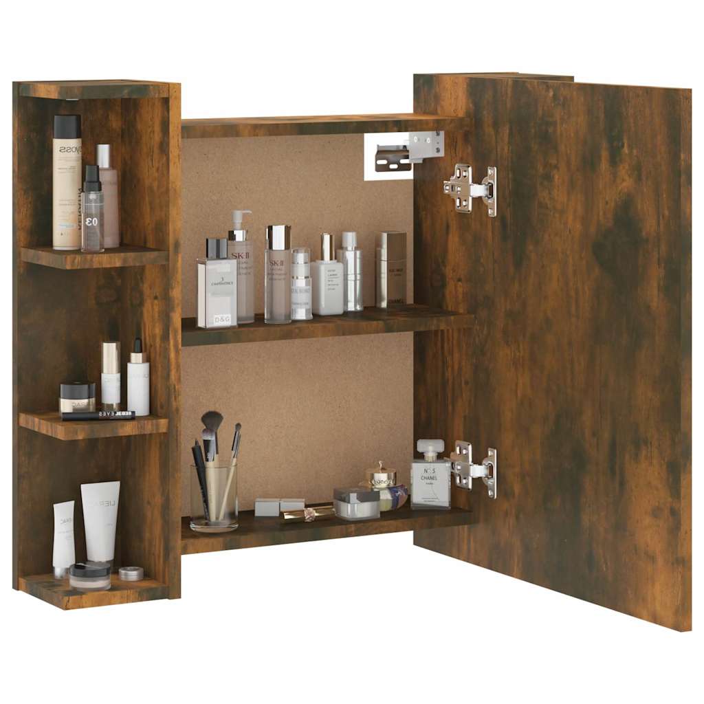Mirror Cabinet with LED Smoked Oak 70x16,5x60 cm
