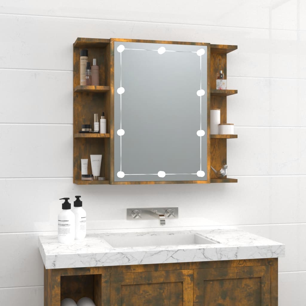 vidaXL Mirror Cabinet with LED Smoked Oak 70x16.5x60 cm