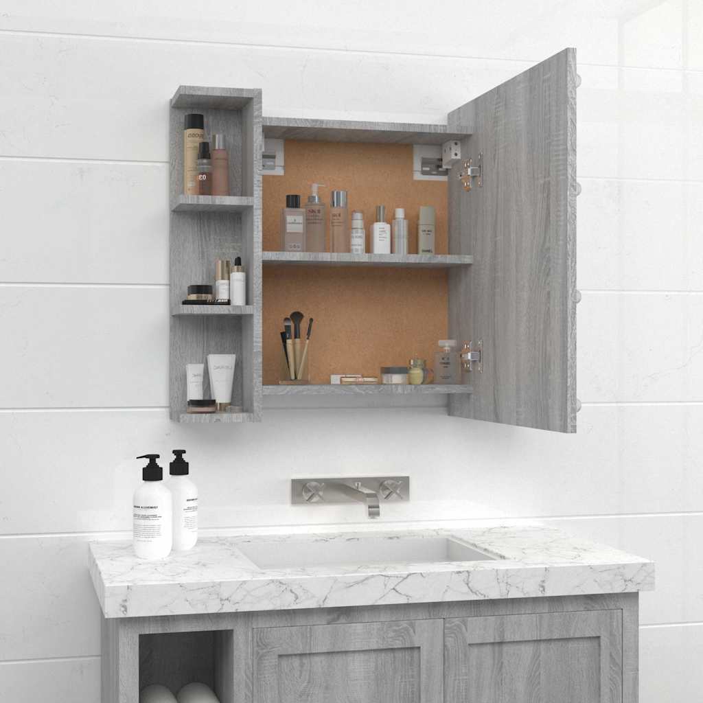 Mirror Cabinet with LED Grey Sonoma 70x16,5x60 cm