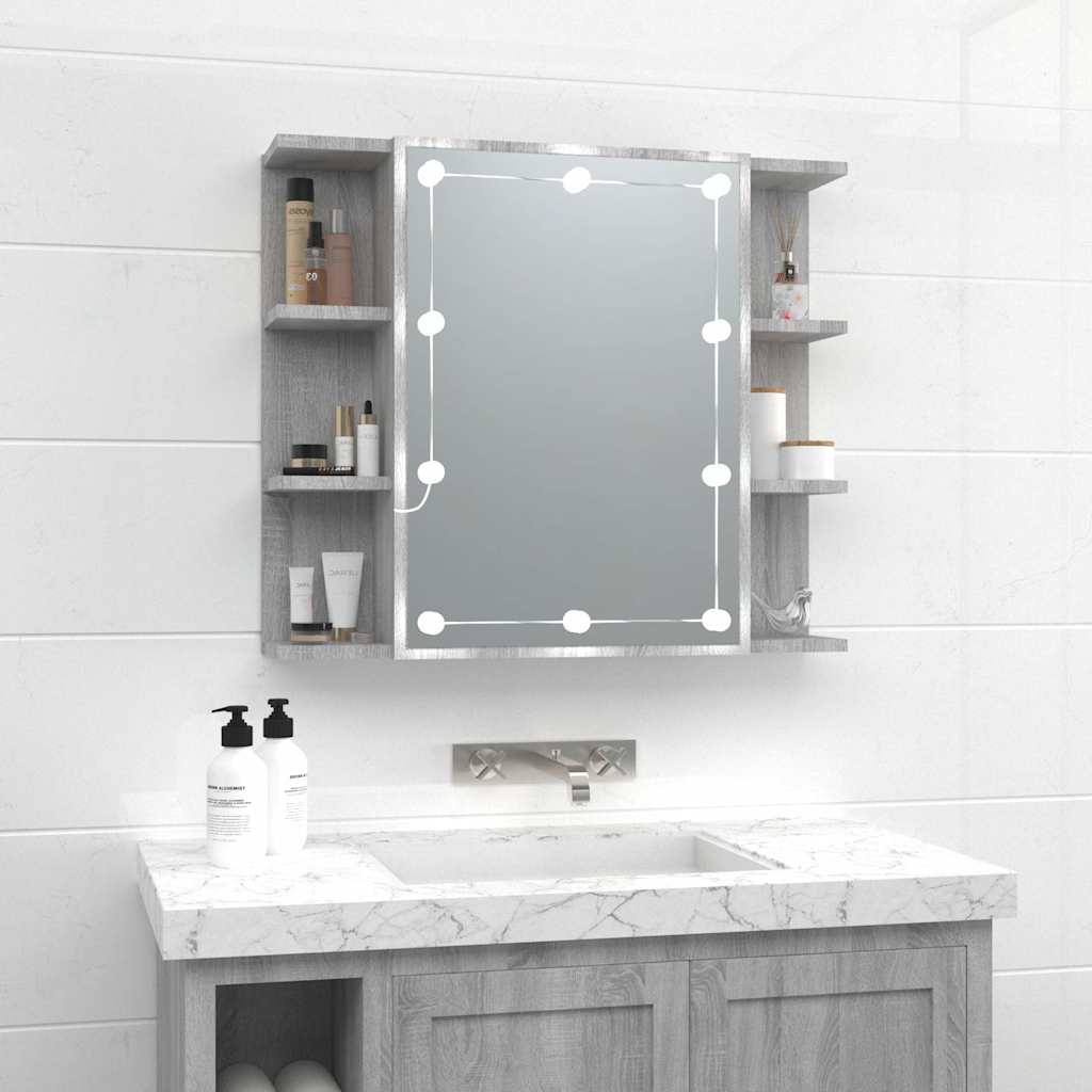 Mirror Cabinet with LED Grey Sonoma 70x16,5x60 cm