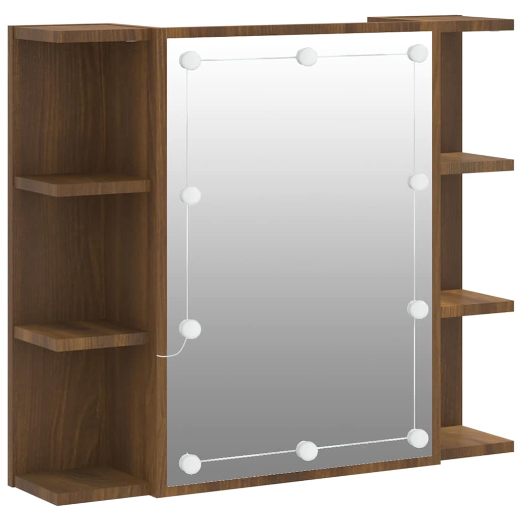 Mirror Cabinet with LED Brown Oak 70x16,5x60 cm
