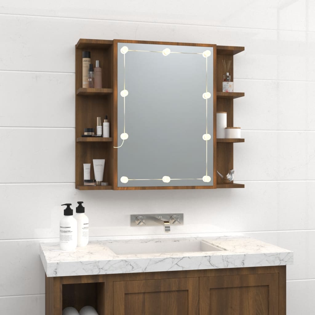 vidaXL Mirror Cabinet with LED Brown Oak 70x16.5x60 cm