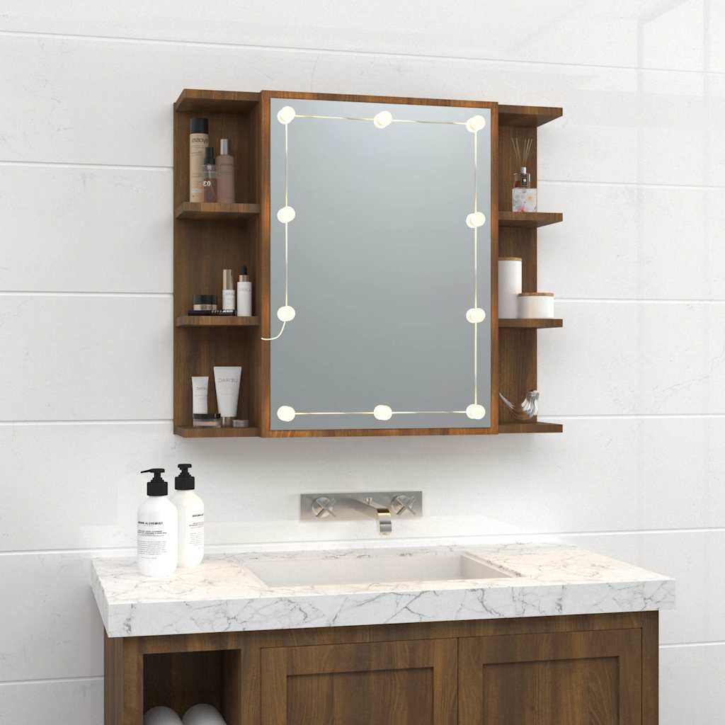 Mirror Cabinet with LED Brown Oak 70x16,5x60 cm