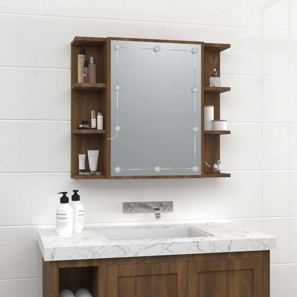Mirror Cabinet with LED Brown Oak 70x16,5x60 cm