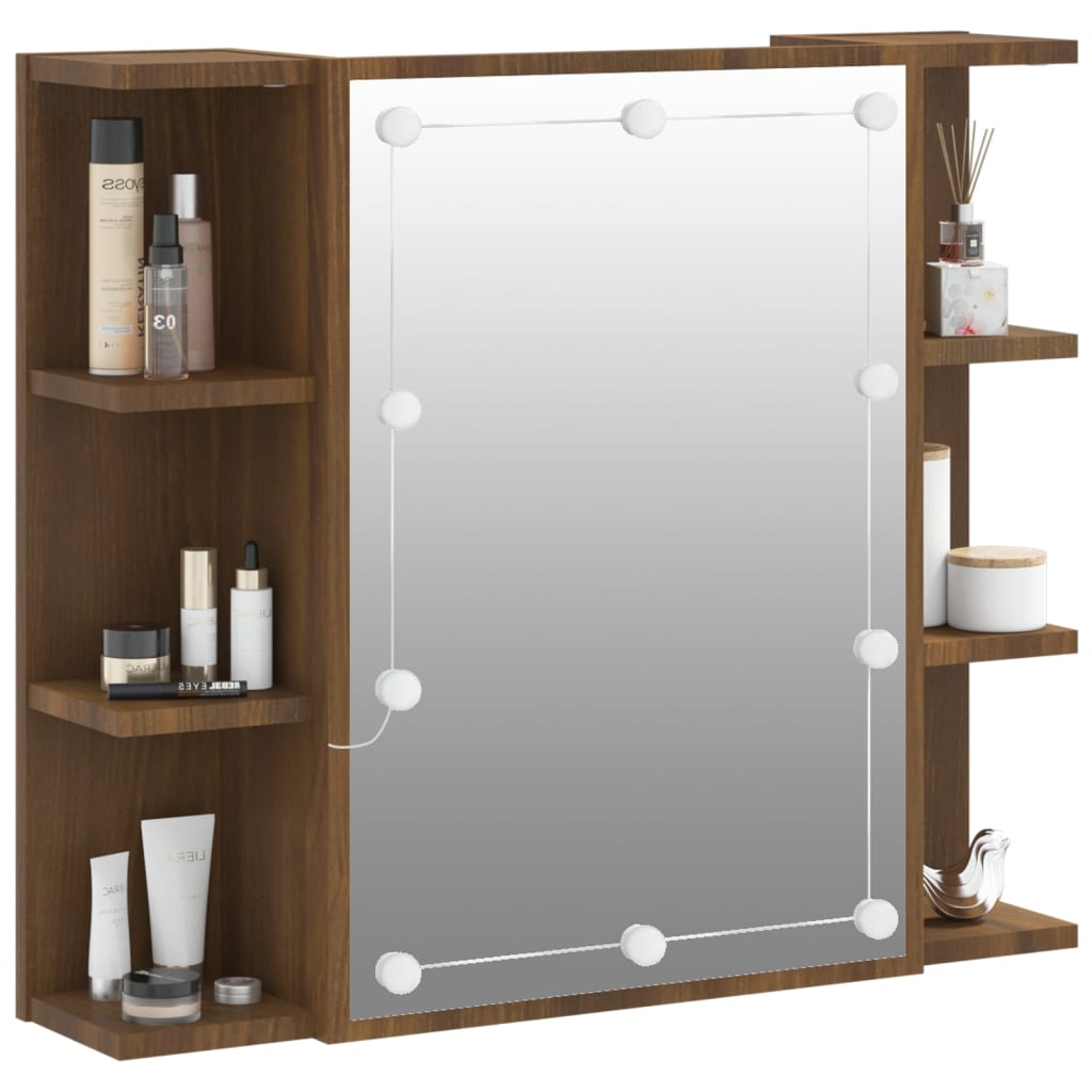 vidaXL Mirror Cabinet with LED Brown Oak 70x16.5x60 cm