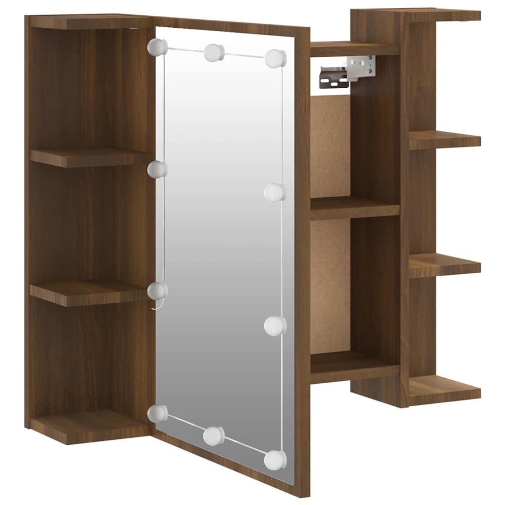 Mirror Cabinet with LED Brown Oak 70x16,5x60 cm