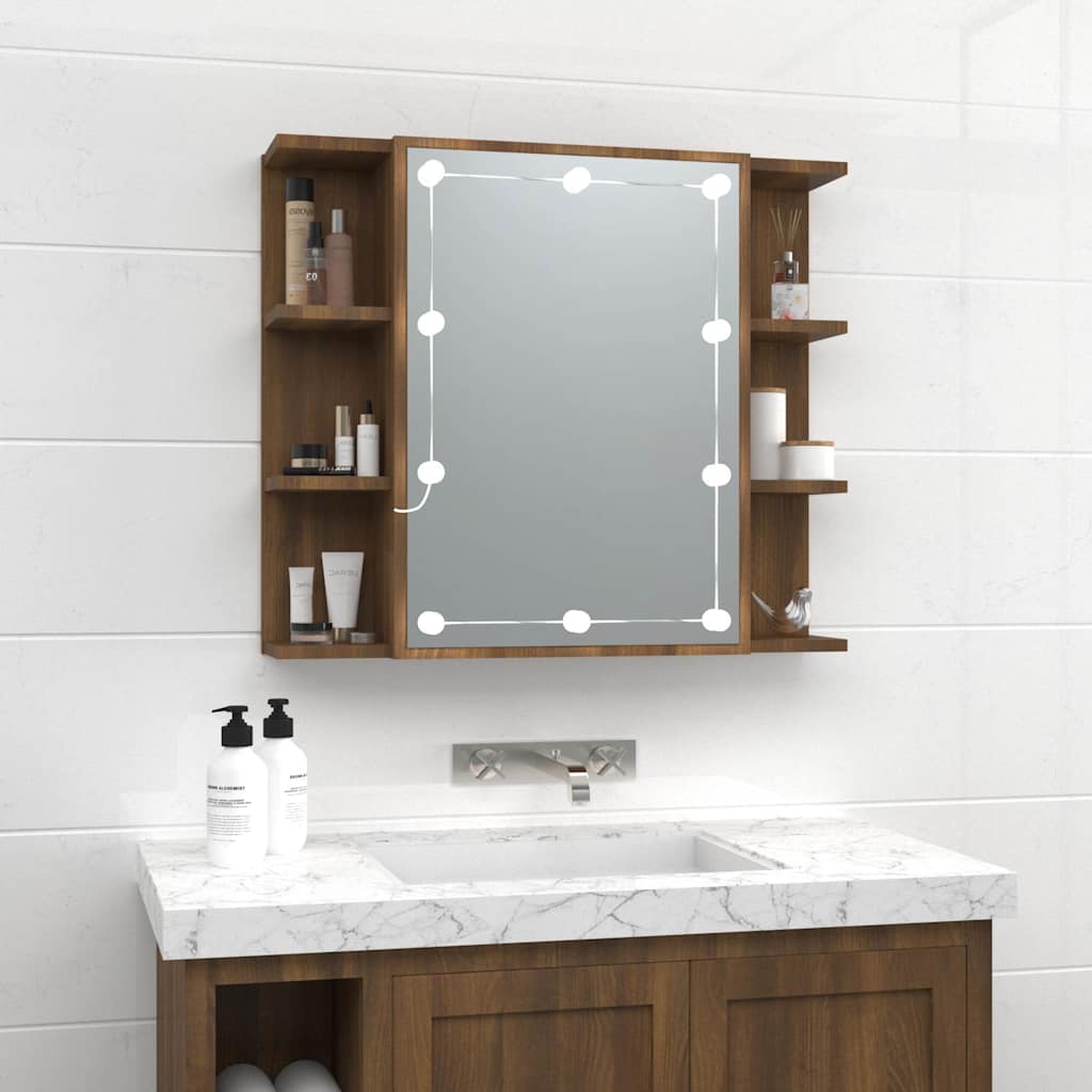 Mirror Cabinet with LED Brown Oak 70x16,5x60 cm