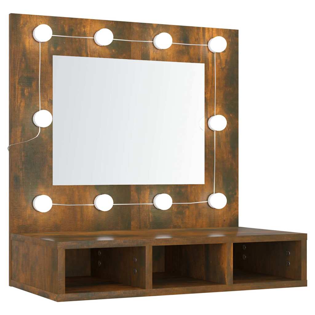 Mirror Cabinet with LED Smoked Oak 60x31,5x62 cm