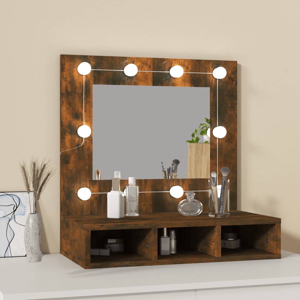 vidaXL Mirror Cabinet with LED Smoked Oak 60x31.5x62 cm