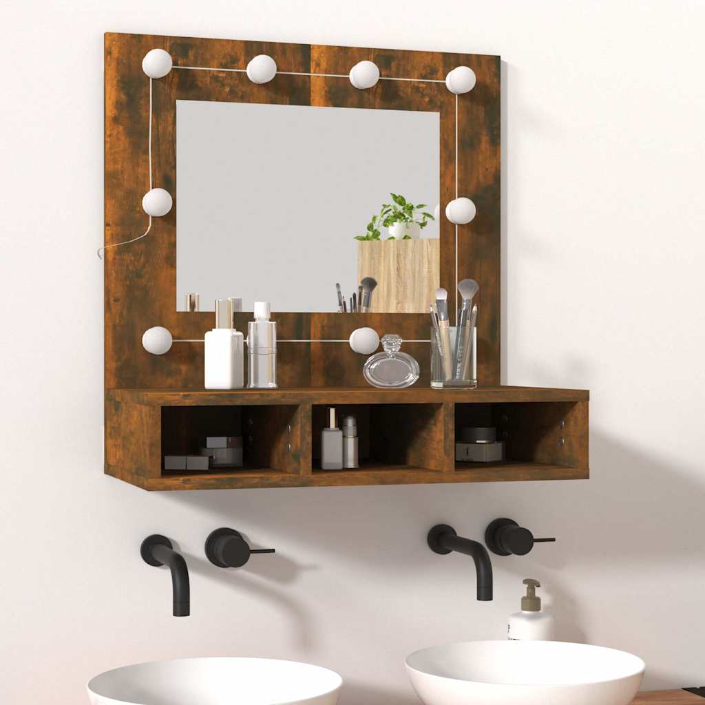 Mirror Cabinet with LED Smoked Oak 60x31,5x62 cm