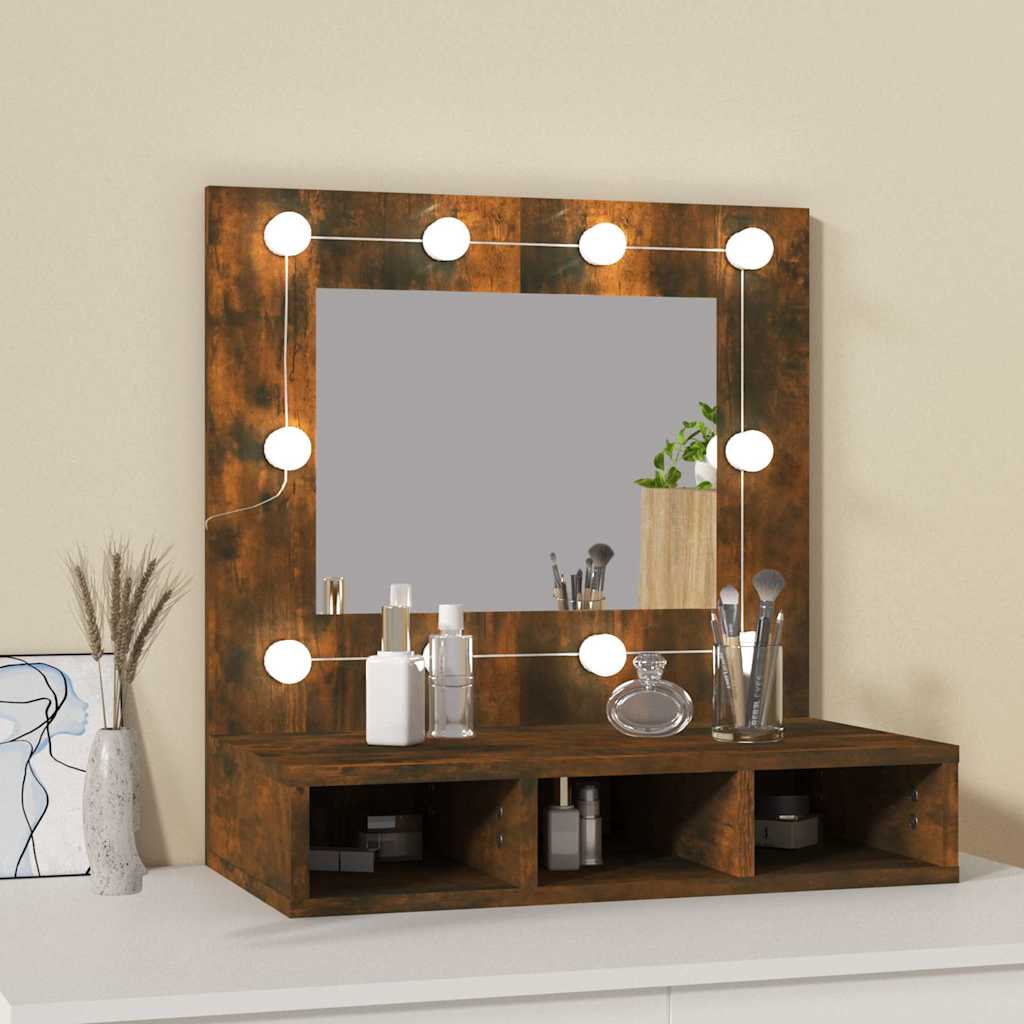 Mirror Cabinet with LED Smoked Oak 60x31,5x62 cm