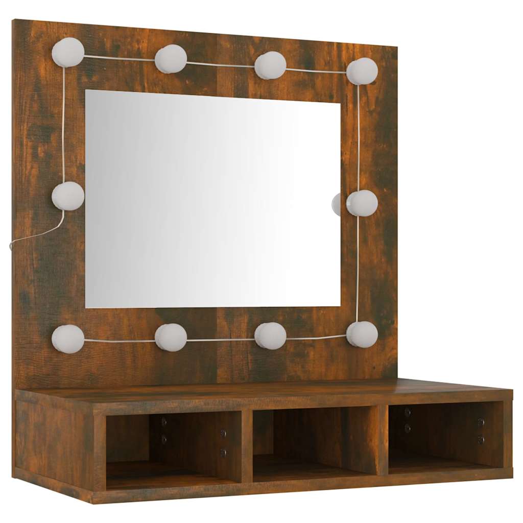 Mirror Cabinet with LED Smoked Oak 60x31,5x62 cm