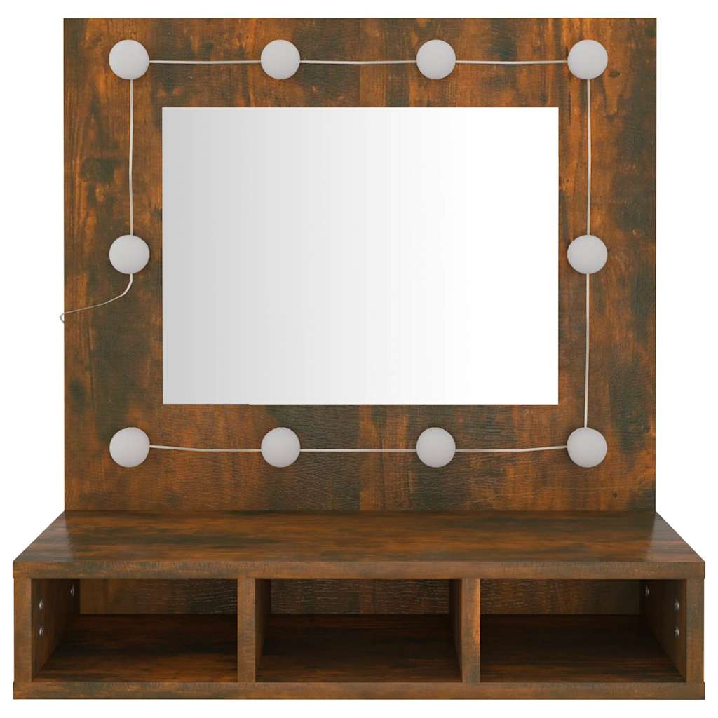 Mirror Cabinet with LED Smoked Oak 60x31,5x62 cm
