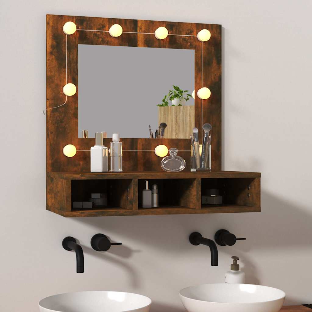 Mirror Cabinet with LED Smoked Oak 60x31,5x62 cm