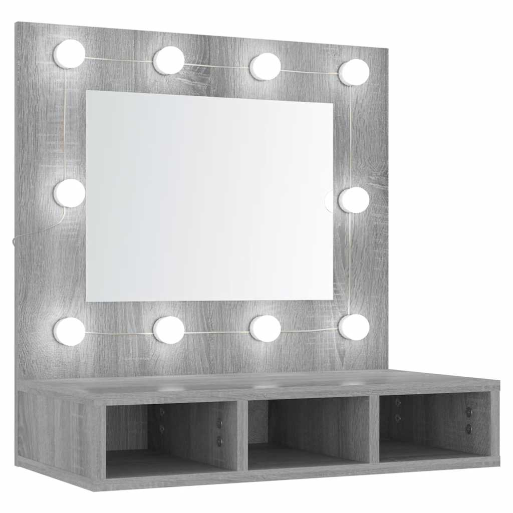 Mirror Cabinet with LED Grey Sonoma 60x31.5x62 cm