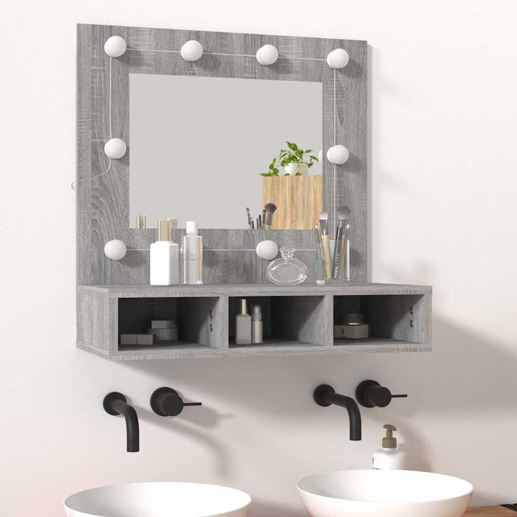 Mirror Cabinet with LED Grey Sonoma 60x31,5x62 cm