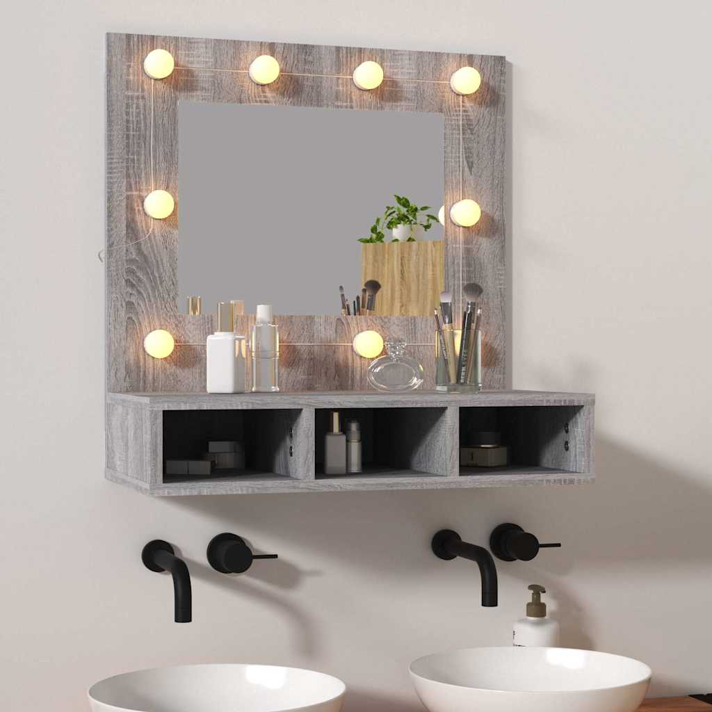 Mirror Cabinet with LED Grey Sonoma 60x31,5x62 cm