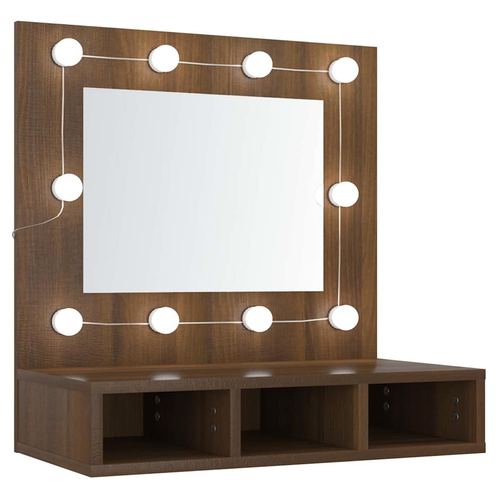 Mirror Cabinet with LED Brown Oak 60x31,5x62 cm