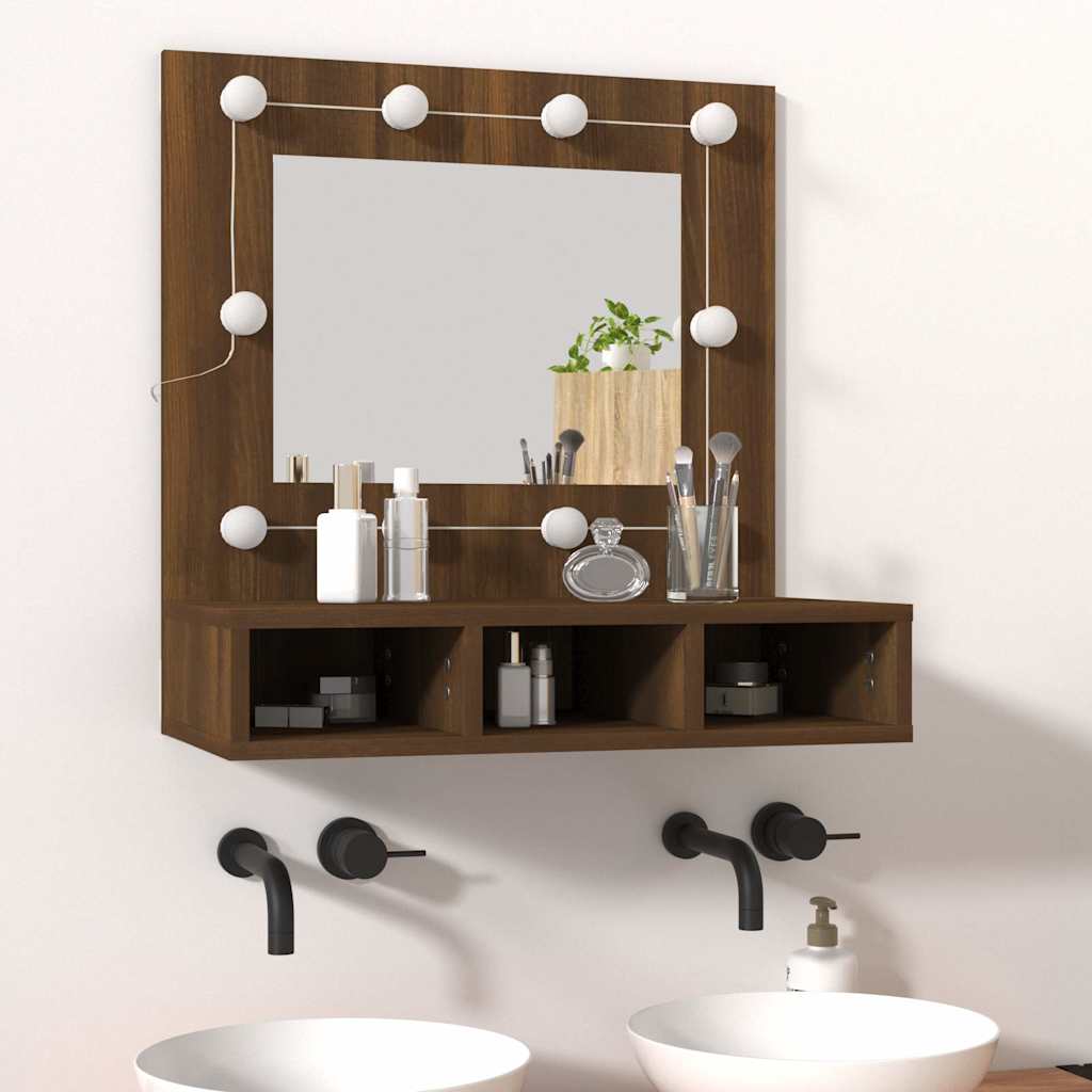 Mirror Cabinet with LED Brown Oak 60x31,5x62 cm