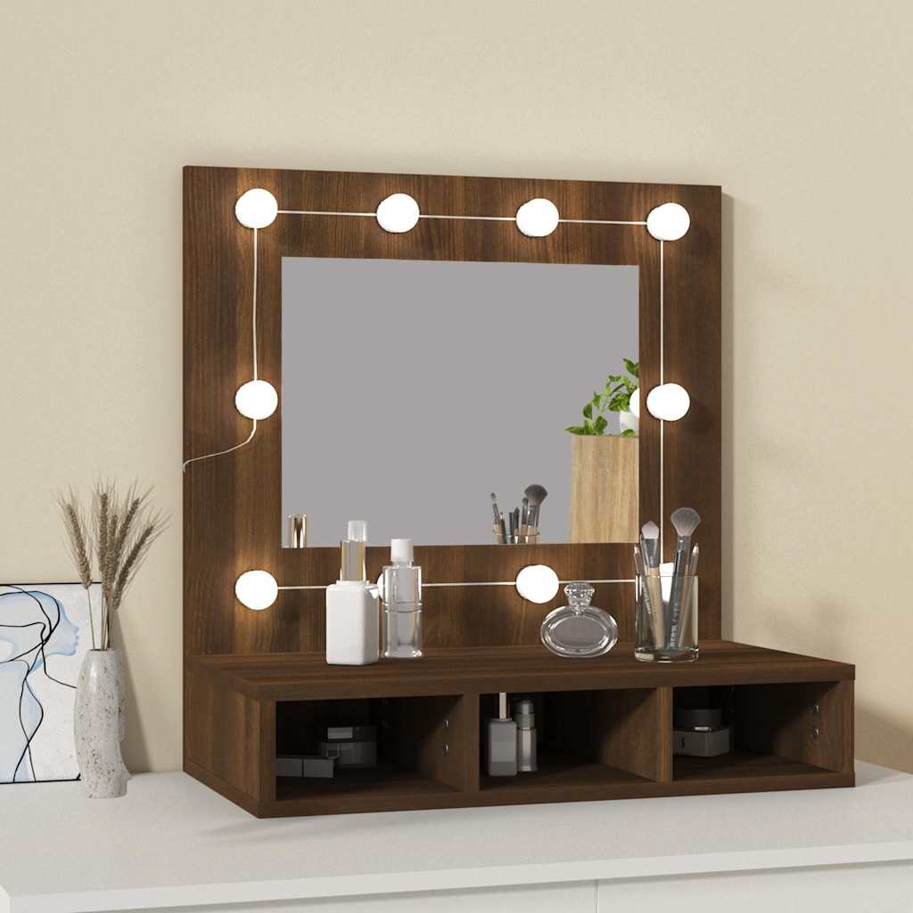 Mirror Cabinet with LED Brown Oak 60x31,5x62 cm