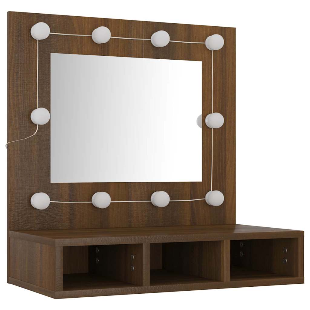Mirror Cabinet with LED Brown Oak 60x31,5x62 cm