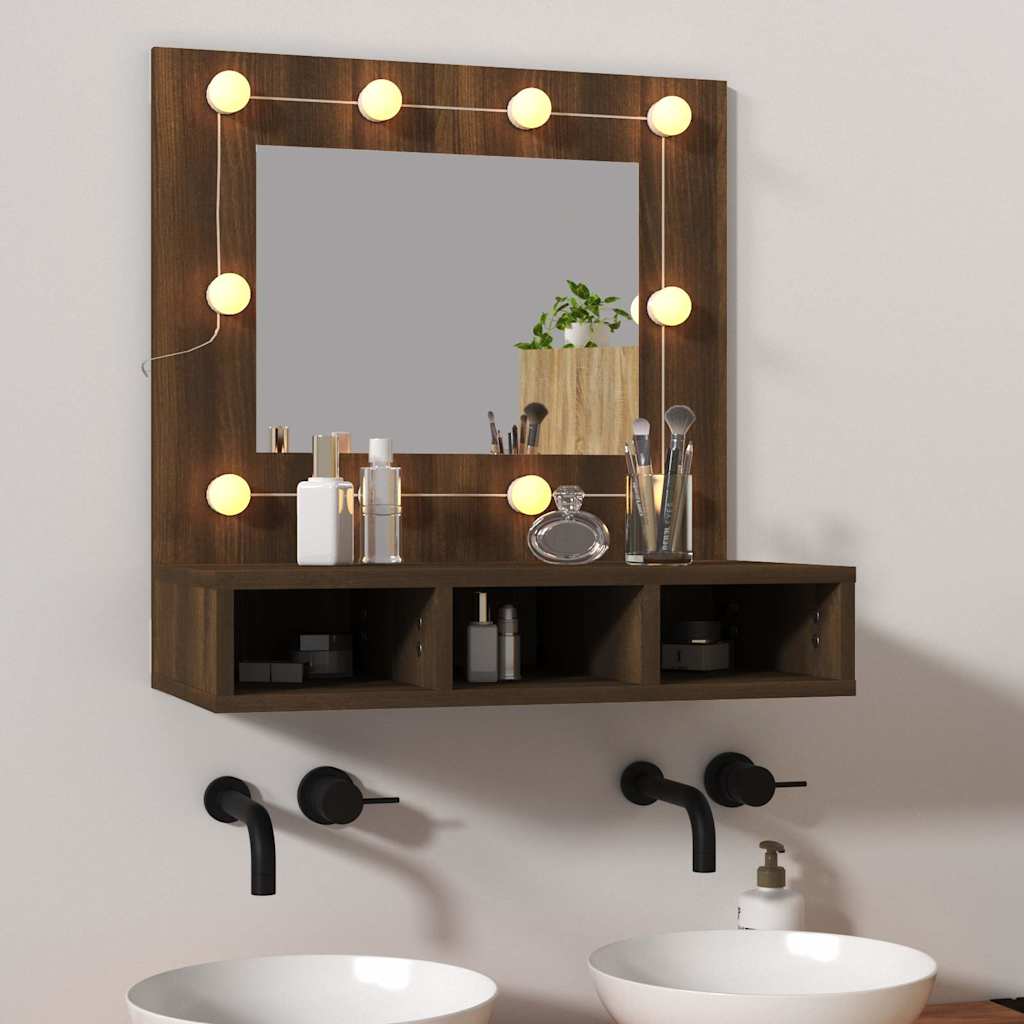 Mirror Cabinet with LED Brown Oak 60x31,5x62 cm