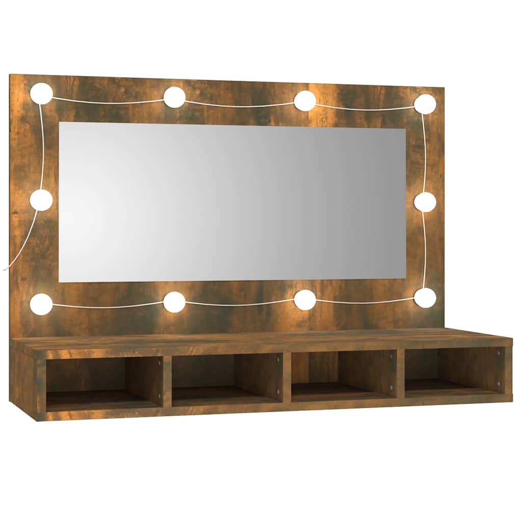 Mirror Cabinet with LED Smoked Oak 90x31,5x62 cm