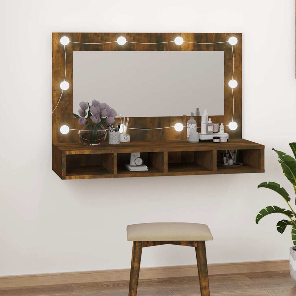 Mirror Cabinet with LED Smoked Oak 90x31,5x62 cm