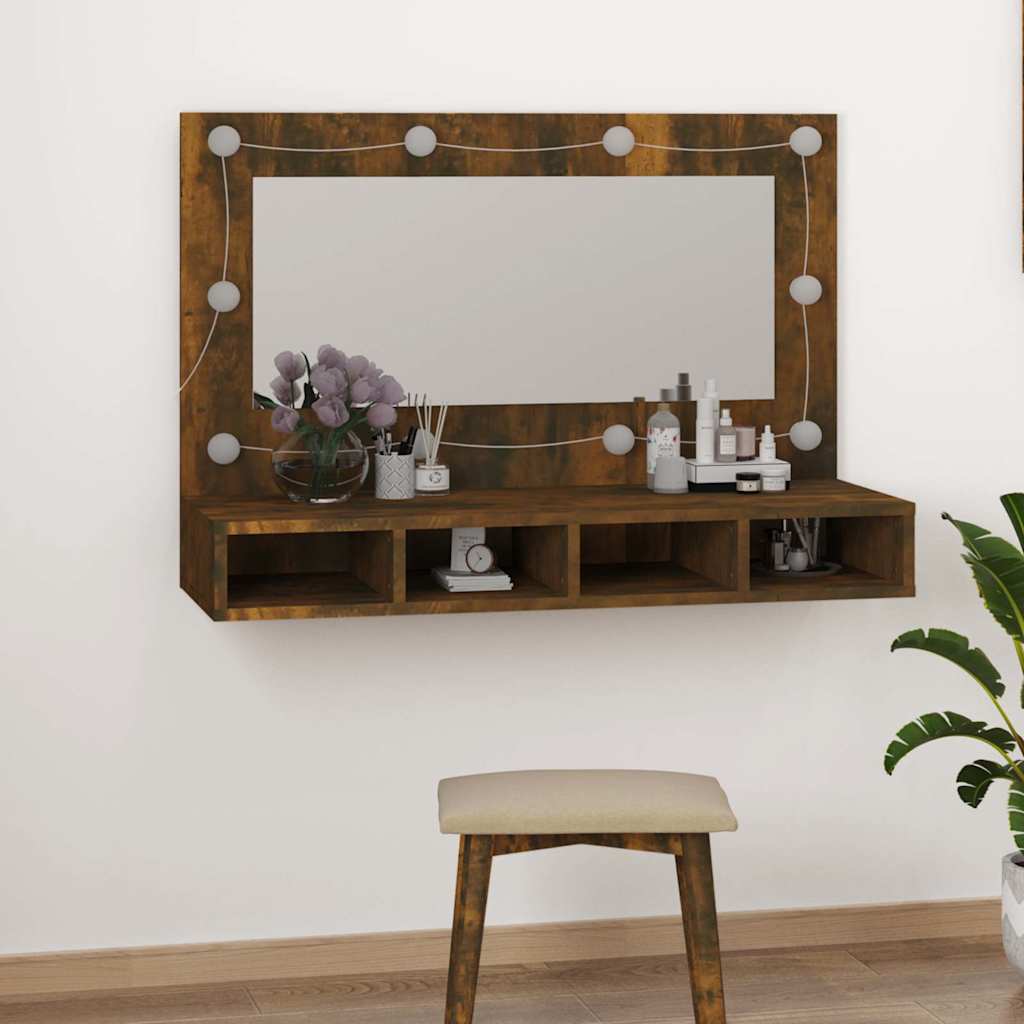 Mirror Cabinet with LED Smoked Oak 90x31,5x62 cm